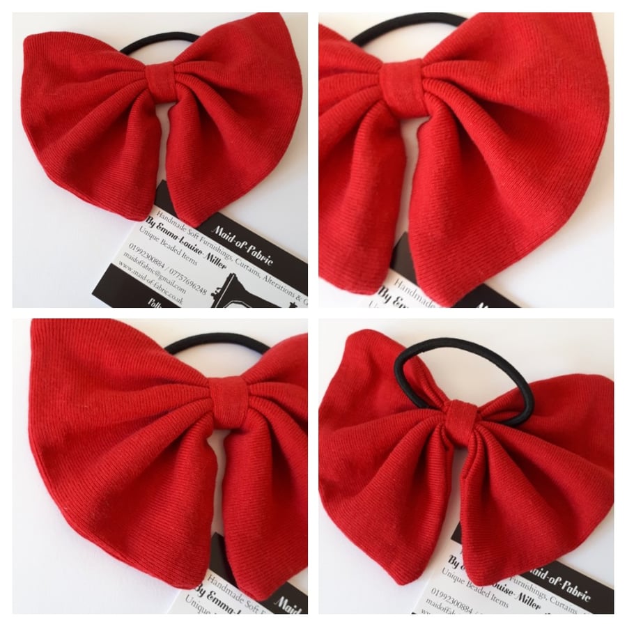 Hair bow bobble in red upcycled fabric. 3 for 2 offer.  