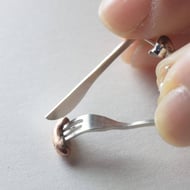 Mini Cutlery Earrings with Sausage Quirky Handmade Gift for her