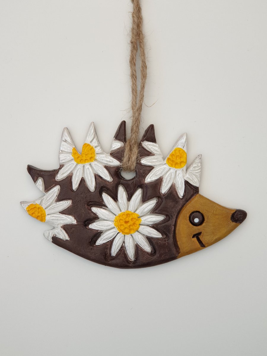 SALE Hedgehog clay hanging decoration 
