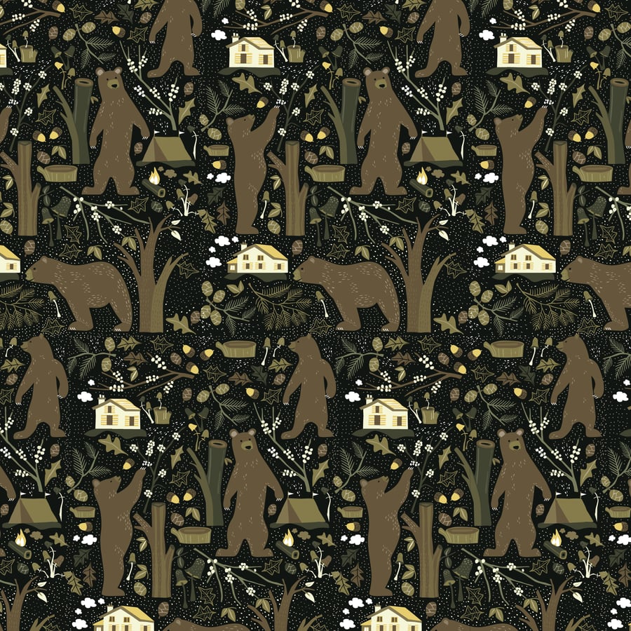 Woodland Bears Brown Fabric (by the metre)