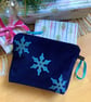 Hand Printed Navy Snowflake Velvet Makeup Bag, Navy Snowflake Cosmetic Pouch