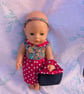 Red polka dot dolls outfit, dress, bag and scrunchie for Our Generation BabyBorn - Image 5