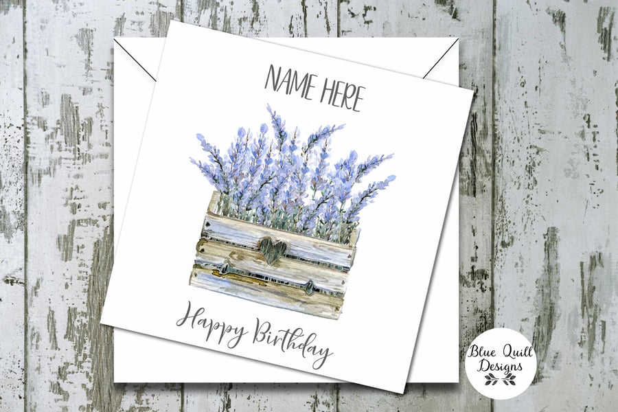Lavender Planter Garden Themed Watercolour Print Personalised Birthday Card