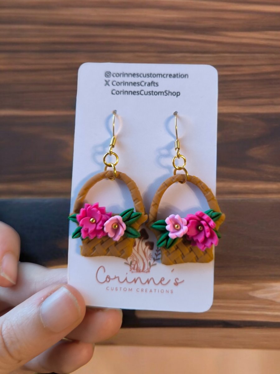 Pink Flower Basket Earrings 