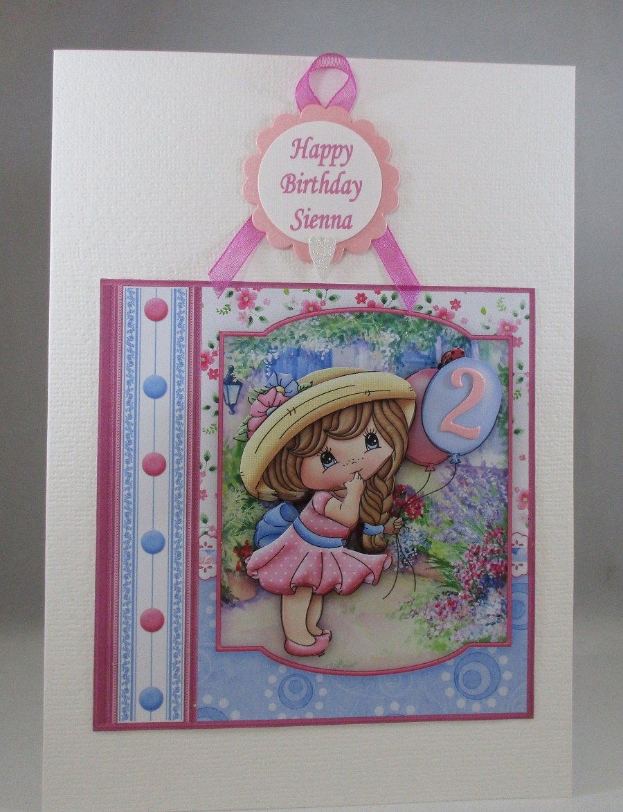 Decoupage Cute Girl with Balloon Birthday Card,Personalise,Age