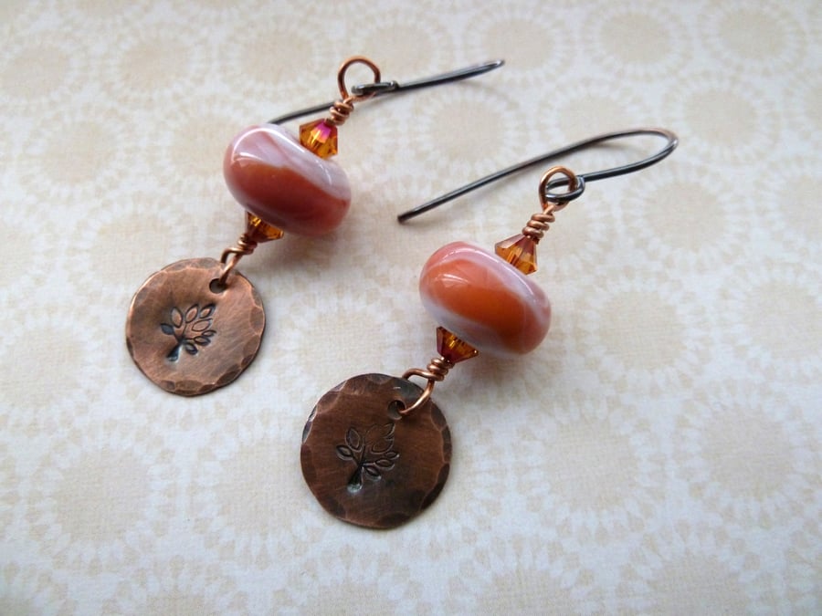 copper tree lampwork earrings 