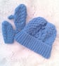 Baby's Hand Knitted Blue Hat and Mittens, Baby Shower, Custom Make, Hat Set - Image 5