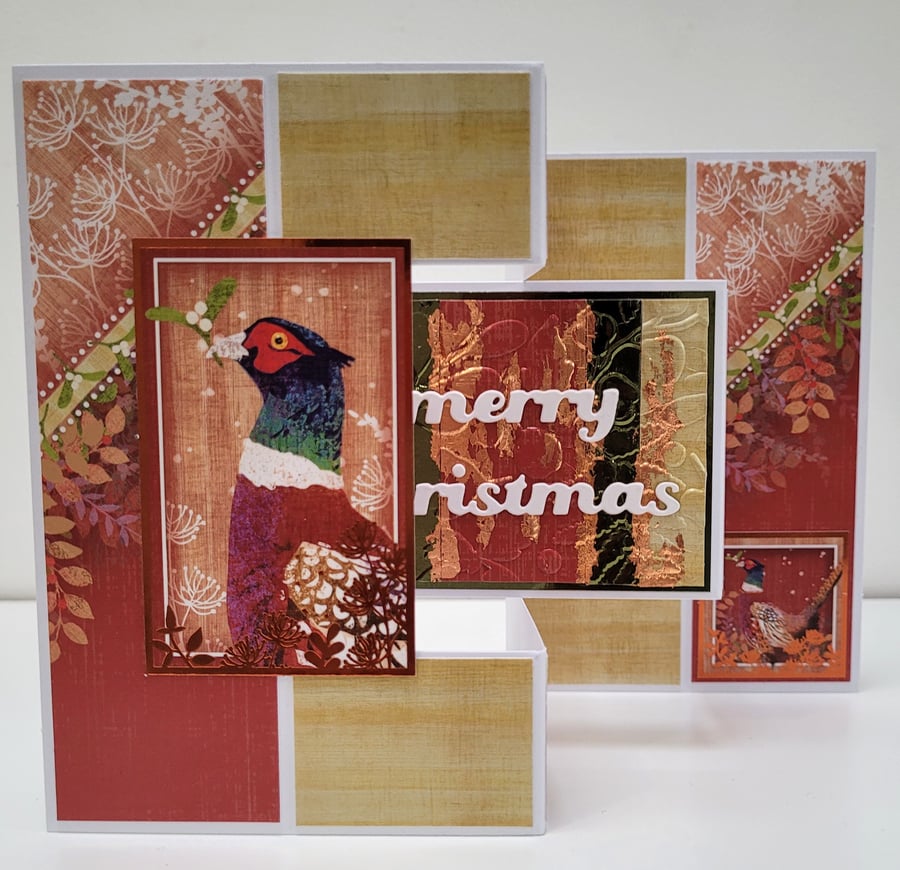 Luxury Trifold Shutter Card - Merry Christmas - Pheasant - Handmade Card