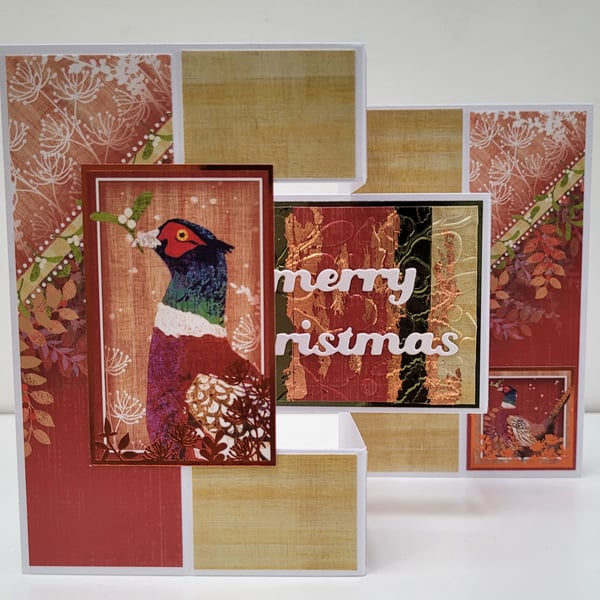 Luxury Trifold Shutter Card - Merry Christmas - Pheasant - Handmade Card