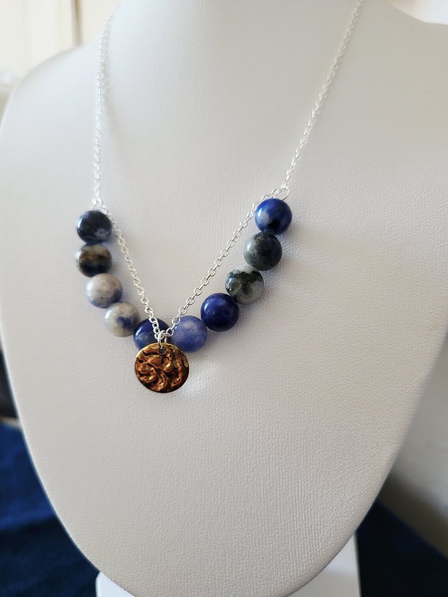 Natural sodalite gemstone 18 inch sterling silver necklace