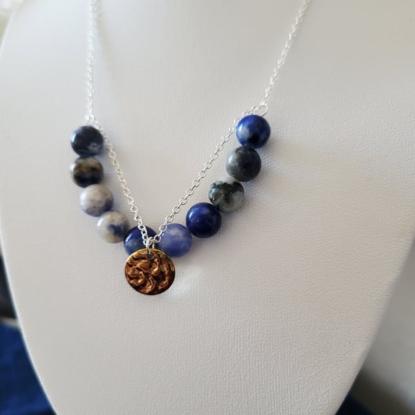 Natural sodalite gemstone 18 inch sterling silver necklace