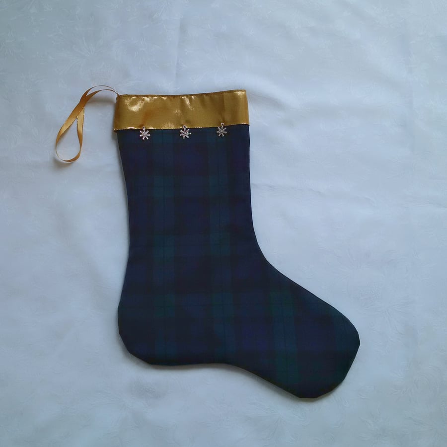Christmas stocking, blue, green, blackwatch, tartan