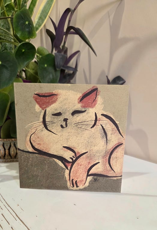 Jeff Sleeping Cat Illustration Art Work Blank Greetings Card Birthday Thank You