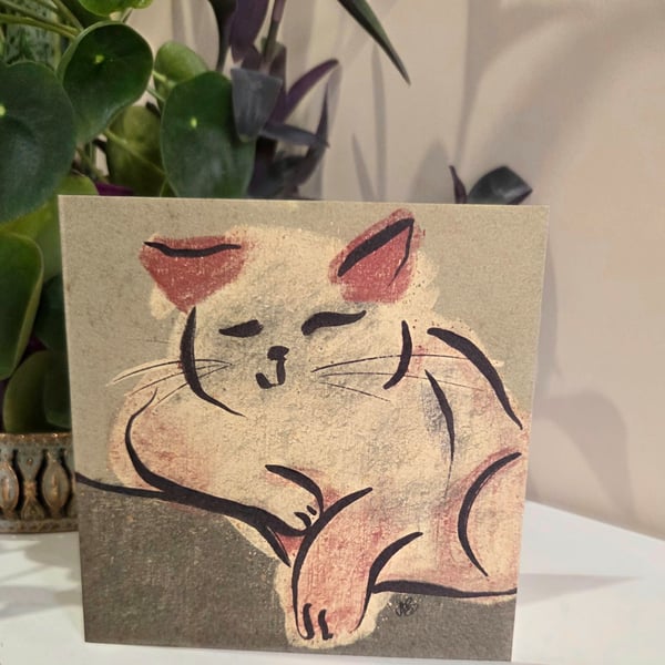 Jeff Sleeping Cat Illustration Art Work Blank Greetings Card Birthday Thank You
