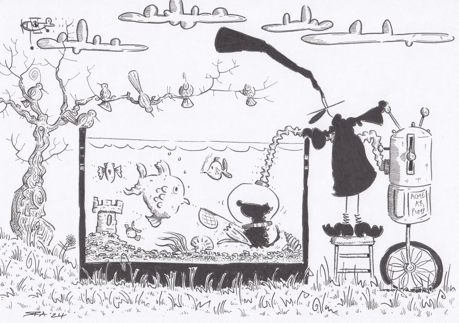 'Cleaning the Fish Tank' an A4 sized original artwork