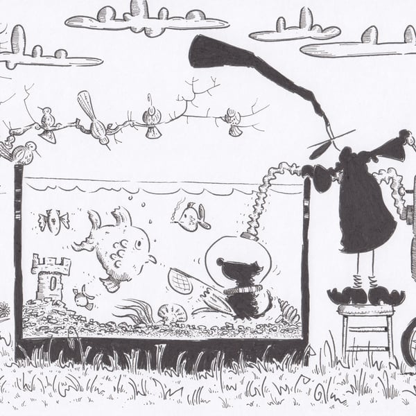 'Cleaning the Fish Tank' an A4 sized original artwork
