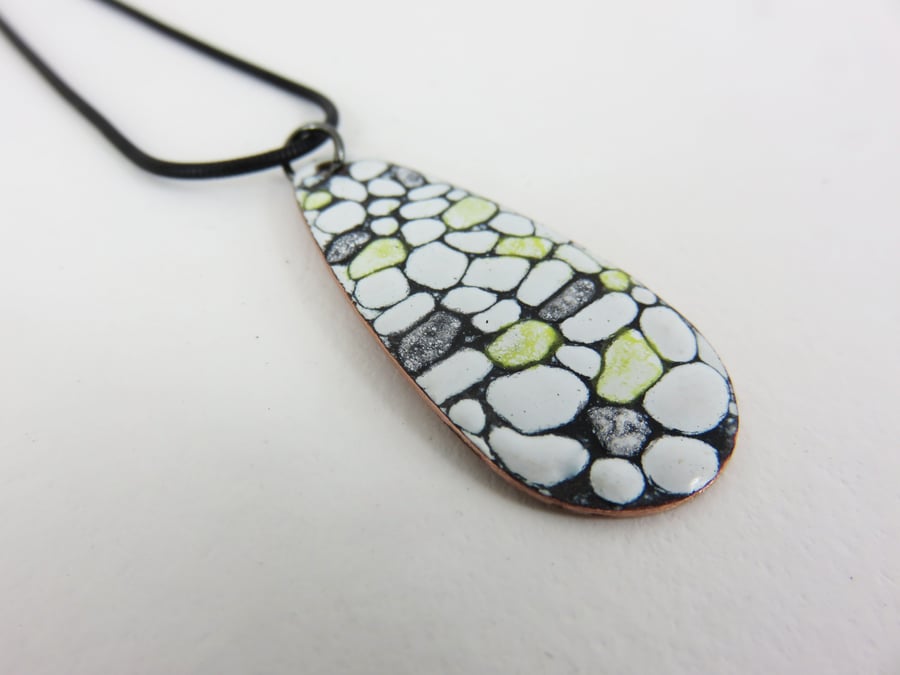 Enamel on Copper Pendant with Hand Drawn Pebble Pattern