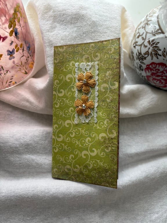 Handmade Slimline Pocket Journal - Green Floral Mini Notebook