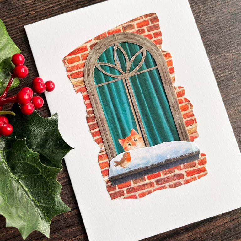 Cat christmas card, ginger tabby card, funny cat card, card for cat lover