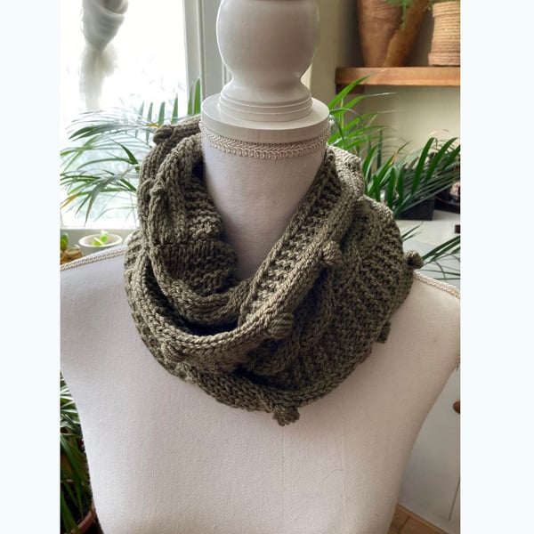 Olive green hand crochet infinity shawl neck wrap -head wrap shawl 