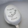 Vegetarian Spoon, Powered by Plants, Handstamped Vintage Dessertspoon