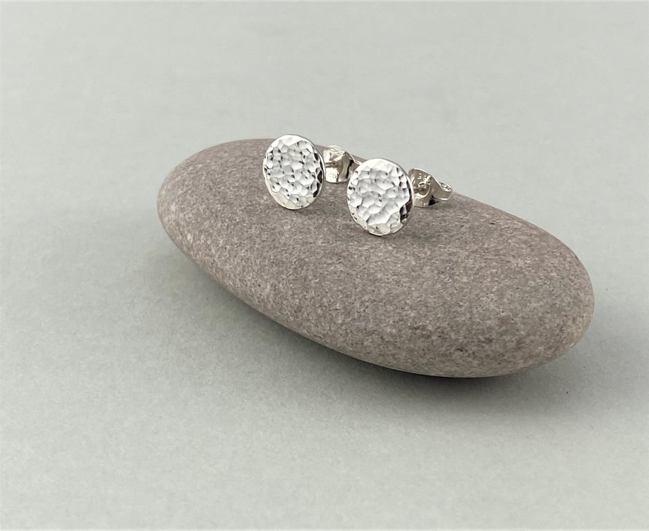 Sterling Silver Stud Earrings, Hammered 8mm Silver Stud Earrings