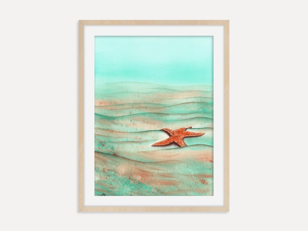 Starfish Art Print, Coastal Ocean Wall Art, Beach House Decor, Nautical Sea Life