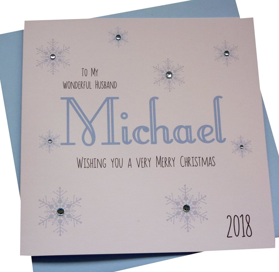 Personalised Handmade 'NAME' Christmas Card ANY WORDING- Husband-Boyfriend-Partn