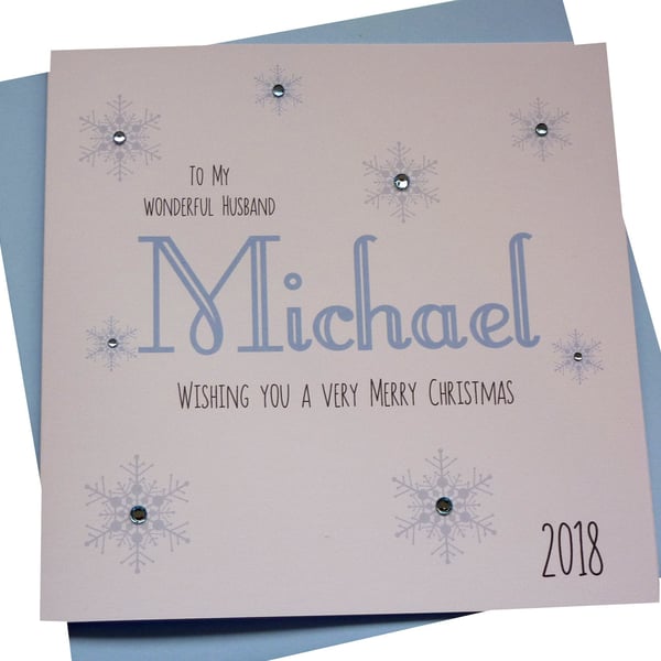 Personalised Handmade 'NAME' Christmas Card ANY WORDING- Husband-Boyfriend-Partn