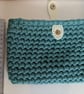 Handmade lined turquoise crochet t-shirt yarn clutch or over shoulder bag - Image 5