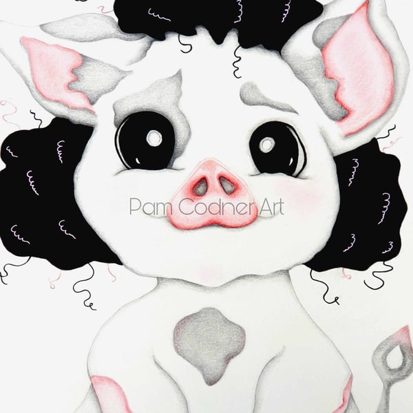 Pig Drawing Animals With Afros Prudence The Pig Coloured Pencil Art A3