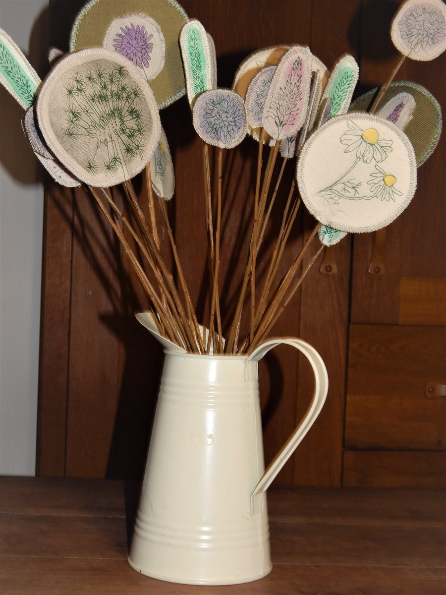 Pink Wild flowers-Screen printed Fabric Bouquet