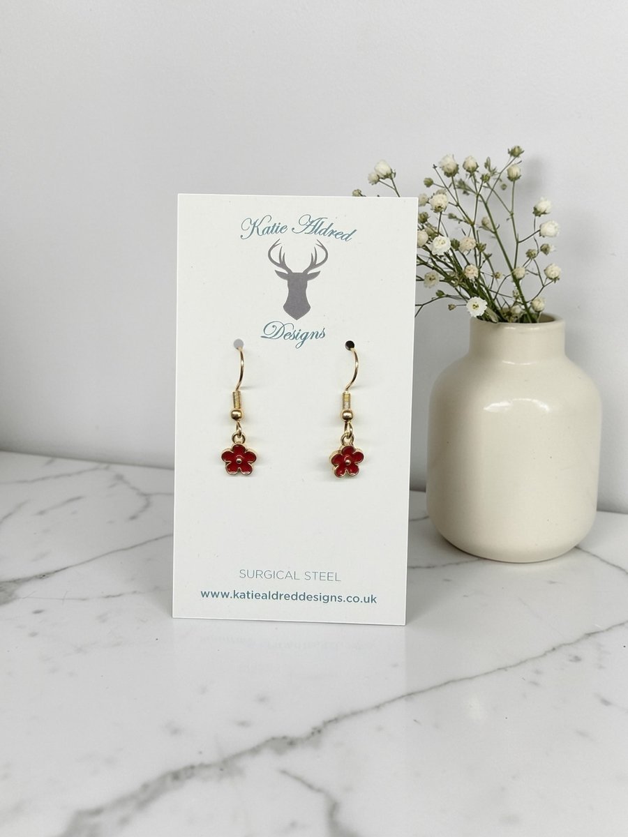 Image of Charm Earrings - Mini Daisy - Red