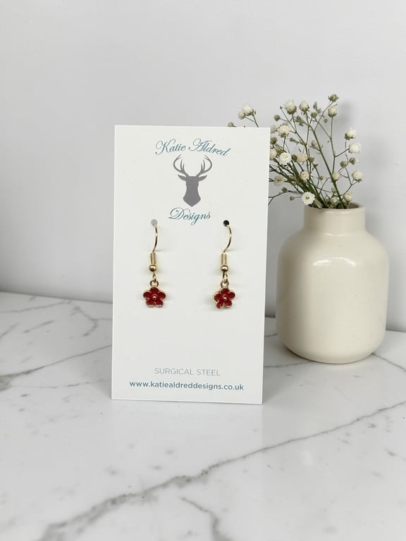 Charm Earrings - Mini Daisy - Red