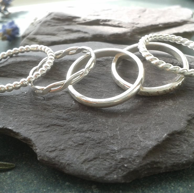 Sterling silver stacking rings set - Folksy