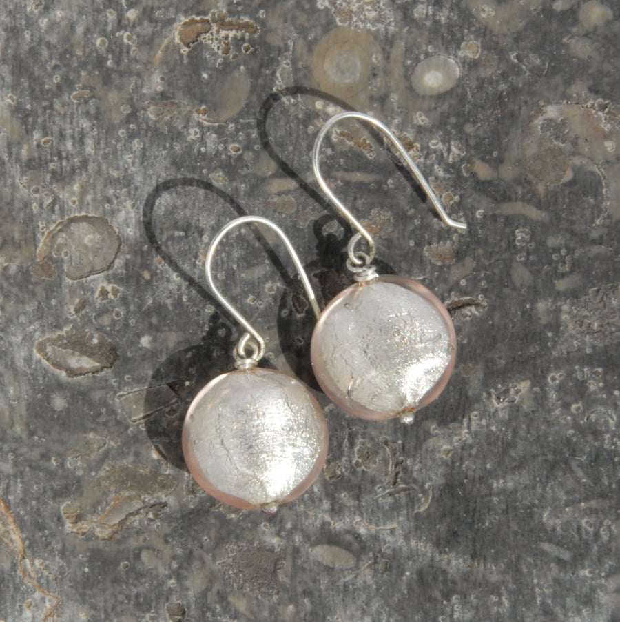 Sterling silver and Murano bead earrings - palest pink