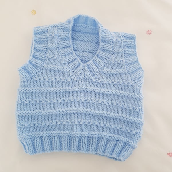 Baby Blue Hand Knitted Sleeveless Jumper 0-3 months
