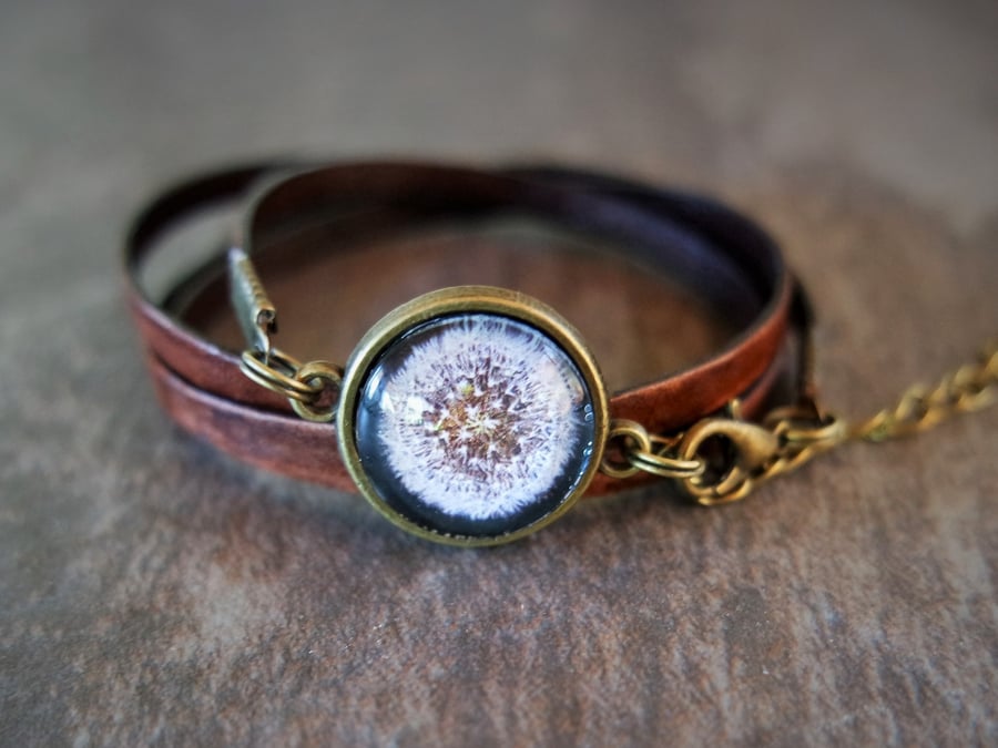 Leather wrap bracelet - Dandelion black