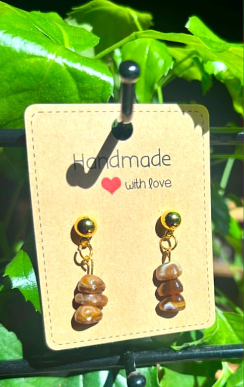Handmade Gold-Tone Drop Earrings with Stone-Look Beads