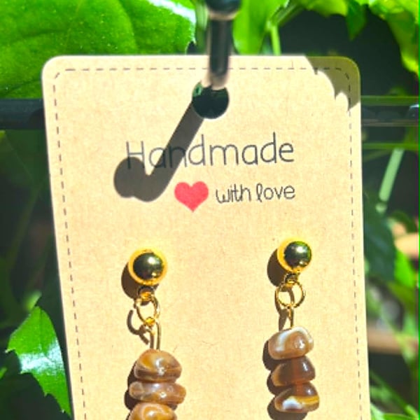 Handmade Gold-Tone Drop Earrings with Stone-Look Beads