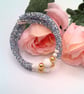 Diamond Tube and Lava Bead Double Strand Memory Wire Cuff Bracelets, Cuff Bangle - Image 3