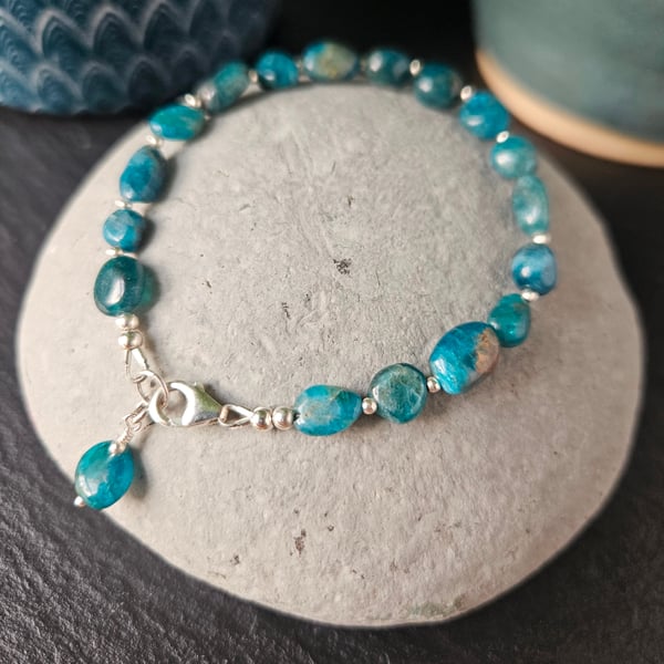 Natural Apatite and sterling silver Bracelet