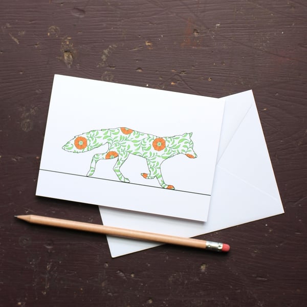 Fox Greetings Card with Floral Print