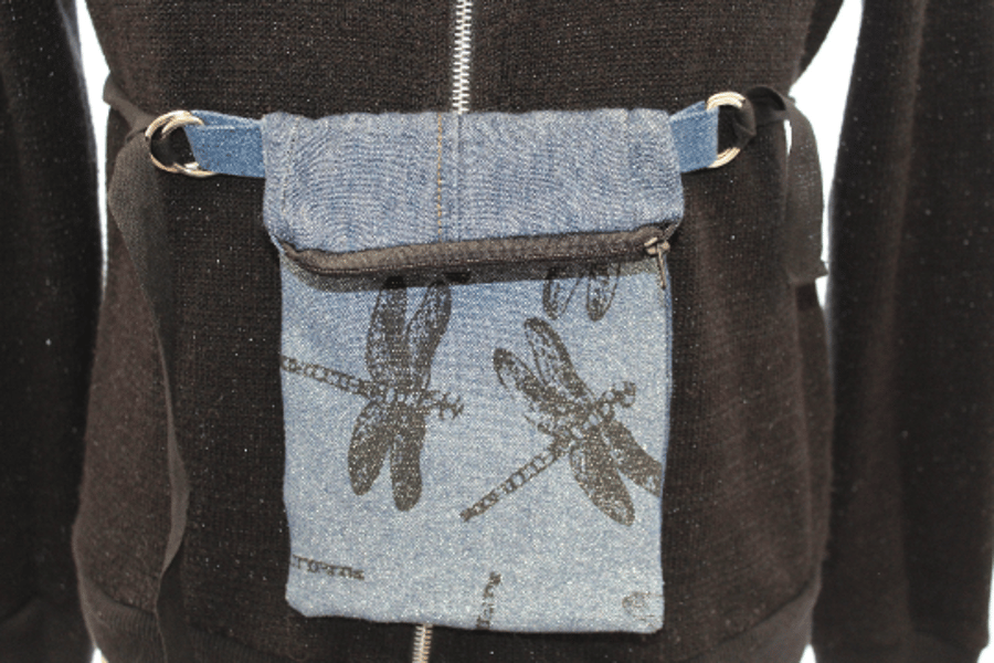 Handmade blue hip belt bag,cross body festival bag,reversible travel bag, gift.