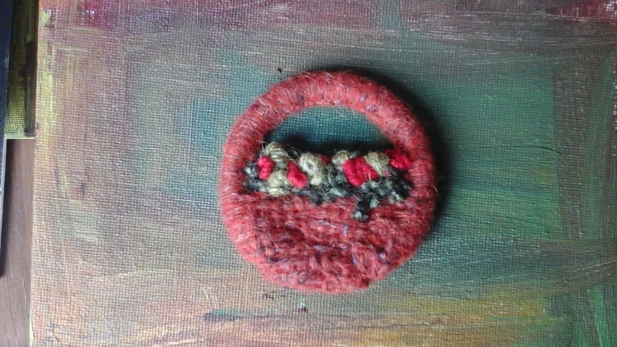 large brown basket brooch