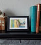 Whimsical bookshelf with daisies, forget-me-not original framed artwork 