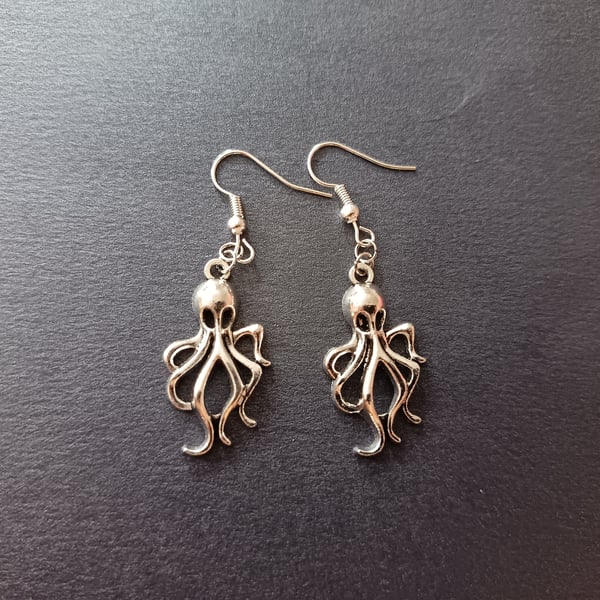 Silver dangle octopus earrings 