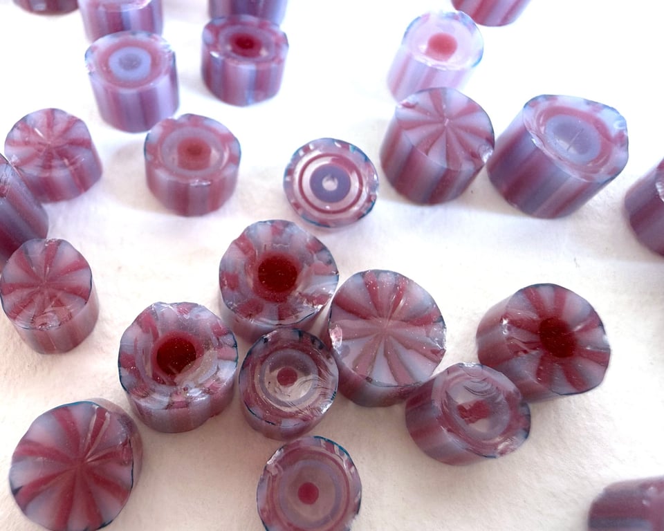 20g pink purple concentric circles murrini made with Bullseye 90coe glass