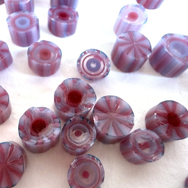20g pink purple concentric circles murrini made with Bullseye 90coe glass