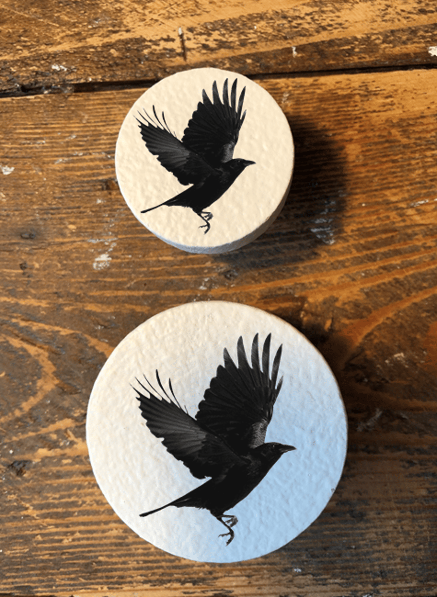 Handmade Crow Raven Rook Corvus bird pine door knobs wardrobe drawer handles 